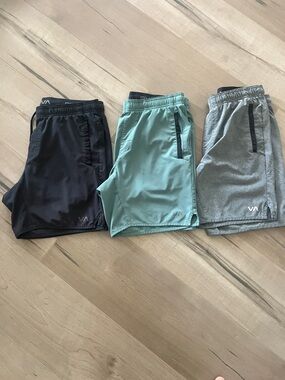RVCA kid’s Athletic Shorts Bundle - Black, Sage Green, and Gray